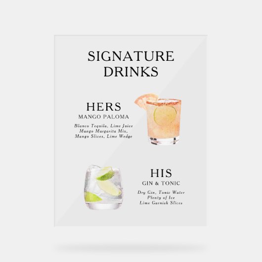 Moderner Signature Drinks Cocktail Acrylschild (Vorderseite)
