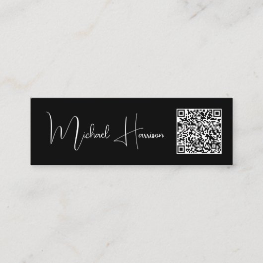 Moderner Signature Script QR Code Beruflich Mini Visitenkarte (Vorderseite)