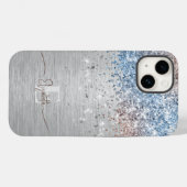 Moderner Silberbrushmetall Rose Gold Blue Glitzer Case-Mate iPhone Hülle (Rückseite (Horizontal))