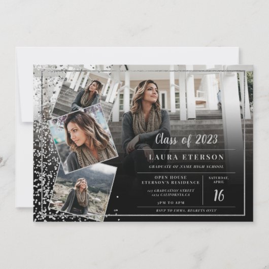 Moderner, silberfarbener, minimalistischer Foto-Ab Einladung (Vorderseite)