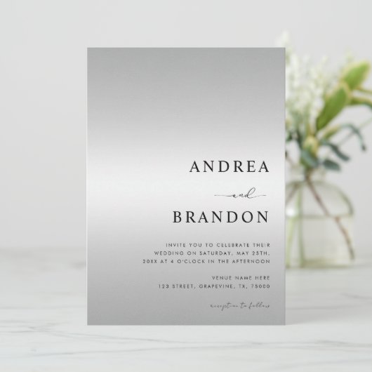 Moderner, silberfarbener QR-Code Einladung (Stehend Vorderseite)