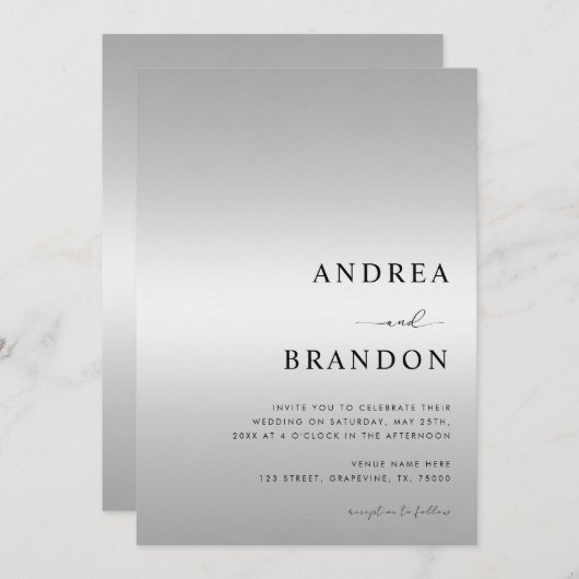 Moderner, silberfarbener QR-Code Einladung (Vorne/Hinten)