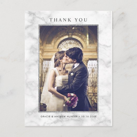 Moderner Silbermarmor Glitzer Vielen Dank Postkarte (Vorderseite)