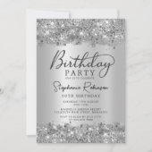 Moderner Silbermetall-Glitzer 50. Geburtstag Einladung (Vorderseite)