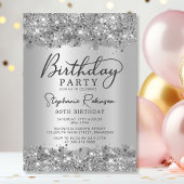 Moderner Silbermetall-Glitzer 80. Geburtstag Einladung