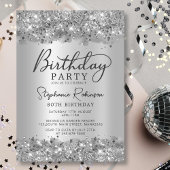 Moderner Silbermetall-Glitzer 80. Geburtstag Einladung