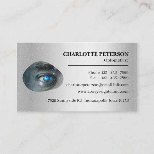 Moderner Silbermetall-Optometriker Visitenkarte (Vorderseite)