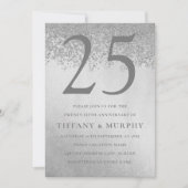 Moderner Silberner Glitzer 25. Hochzeitstag Einladung (Vorderseite)