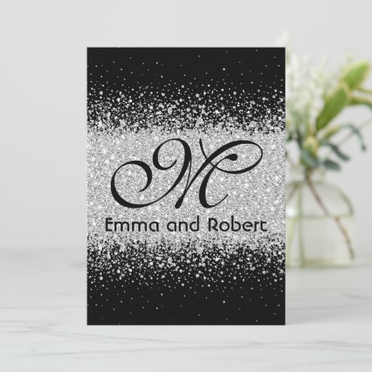 Moderner silberner Glitzer auf Einladung (Stehend Vorderseite)