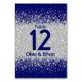 Moderner Silberner Glitzer auf Royal Blue Tischnummer (Rückseite)