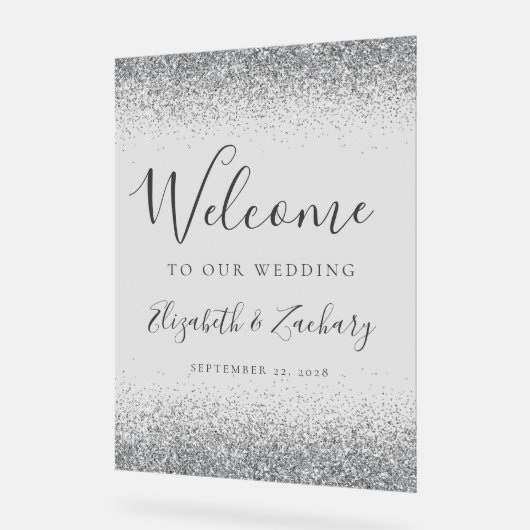 Moderner Silberner Glitzer Blassgraue Hochzeit Wil Acrylschild (Winkel)