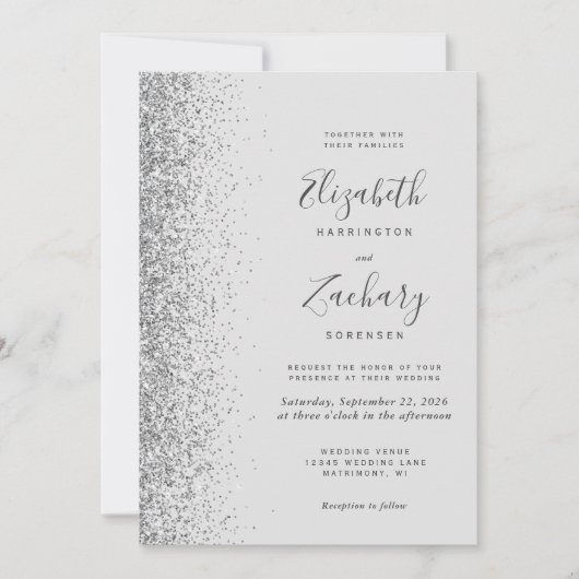 Moderner Silberner Glitzer Blassgrauer QR-Code Hoc Einladung (Vorderseite)