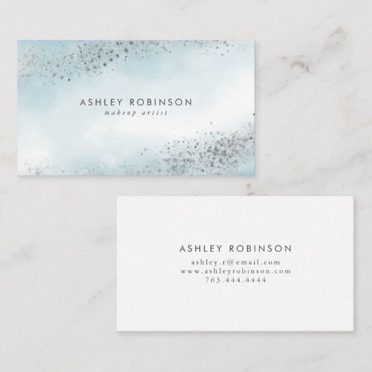 Moderner silberner Glitzer blauer Ombre Watercolor Visitenkarte (Vorne/Hinten)