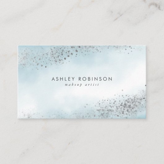 Moderner silberner Glitzer blauer Ombre Watercolor Visitenkarte (Vorderseite)