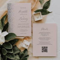 Moderner Silberner Glitzer Blush Pink QR Code Hoch