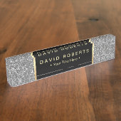 Moderner silberner Glitzer-eleganter schwarzer Namensplakette (Seite)