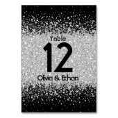 Moderner Silberner Glitzer in Mitternachtschwarz Tischnummer (Vorderseite)