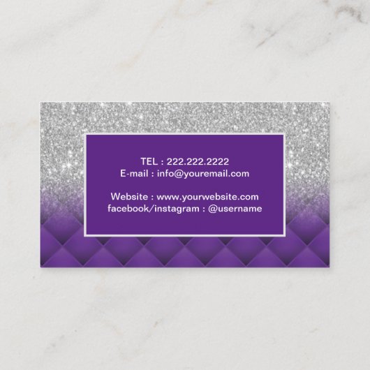 Moderner Silberner Glitzer Lila Diamant Muster Sal Visitenkarte (Rückseite)