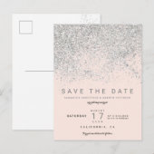 Moderner silberner Glitzer rot Save the Date Ankündigungspostkarte (Vorne/Hinten)