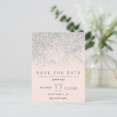 Moderner silberner Glitzer rot Save the Date Ankündigungspostkarte (Stehend Vorderseite)