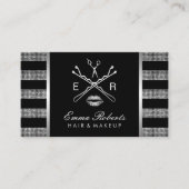 Moderner Silberner Glitzer Streifen Schönheitssalo Visitenkarte (Vorderseite)