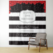 Moderner Silberner Glitzer und rote Rosen Geburtst Wandteppich (Beispiel)