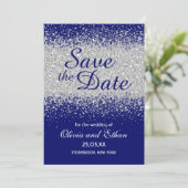 Moderner Silberner Glitzer und Royal Blue Save The Date (Stehend Vorderseite)