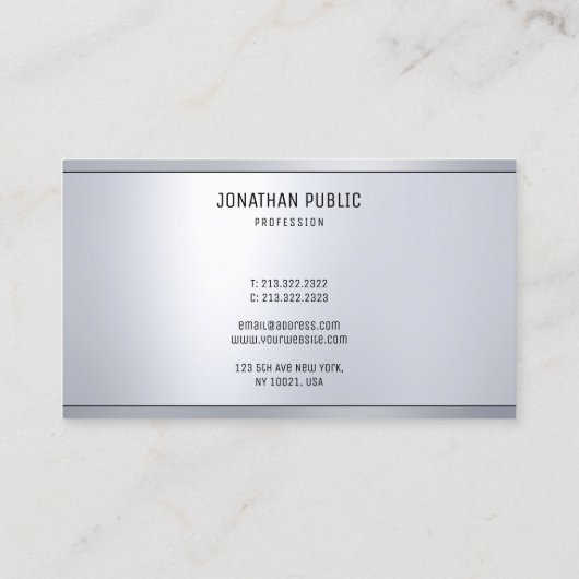 Moderner silberner metallischer Blick-einfache Visitenkarte (Rückseite)
