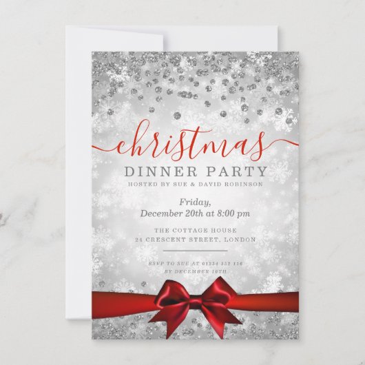 Moderner Silberner Weihnachtsfest Glitzer Winter Einladung (Vorderseite)