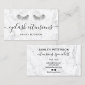 Moderner silberner Wimpern trendiger weißer Marmor Visitenkarte (Vorne/Hinten)