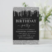 Moderner Silberschwarzer Glitzer jeden Alters Gebu Einladung (Stehend Vorderseite)