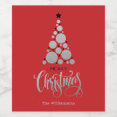 Moderner Silberweihnachtsbaum auf Rot Weinetikett (Einzelnes Label)