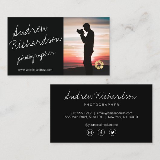 Moderner Silhouette Fotograf Visitenkarte (Vorne/Hinten)