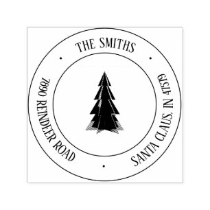Moderner Silhouette-Weihnachtsbaum-Adresse-Stempel Permastempel