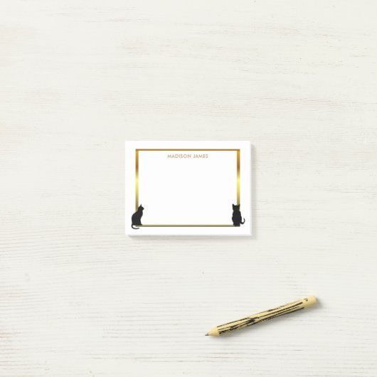 Moderner Silhouettegoldrahmen der schwarzen Katze Post-it Klebezettel (Auf Schreibtisch)