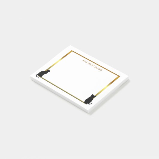 Moderner Silhouettegoldrahmen der schwarzen Katze Post-it Klebezettel (angewinkelt)