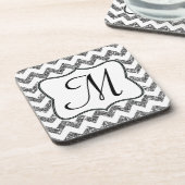 Moderner Silv Glitzer Zickzack Monogram Drink Unte Untersetzer (Linke Seite)
