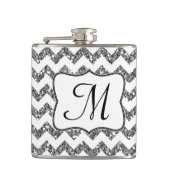 Moderner Silv Glitzer Zickzack Monogram Whiskey Fl Flachmann (Vorderseite)