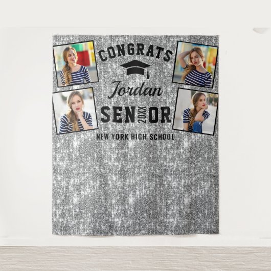 Moderner Silver Abschluss 4 Foto Stand Hintergrund Wandteppich (Vorderseite)