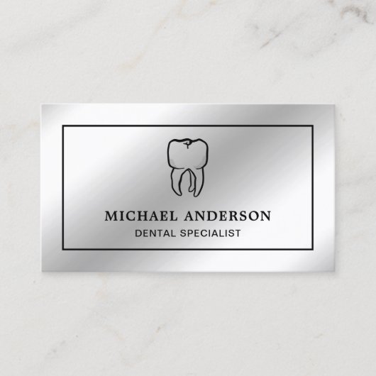 Moderner Silver Foil Tooth Zahnarzt Visitenkarte (Vorderseite)