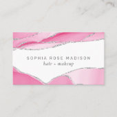 Moderner Silver Glitzer Agate Pink Watercolor Visitenkarte (Vorderseite)