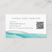 Moderner Silver Glitzer Aquamarin Minze Agate QR C Visitenkarte (Rückseite)
