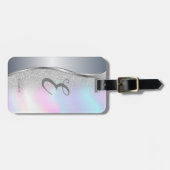 Moderner Silver Glitzer Bokeh, Holografie, Monogra Gepäckanhänger (Vorderseite horizontal)