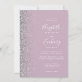 Moderner Silver Glitzer Dusty Lilac QR Code Weddin Einladung (Vorderseite)