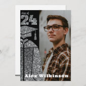 Moderner Silver Glitzer GRAD Cap Gown Abschluss Ankündigung (Vorne/Hinten)