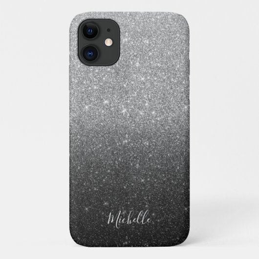 Moderner Silver Glitzer Individuelle Name Case-Mate iPhone Hülle (Rückseite)