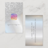 Moderner Silver Glitzer, Instagram Social Media Visitenkarte (Vorne/Hinten)