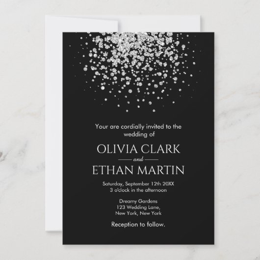 Moderner Silver Glitzer Night Sky Einladung (Vorderseite)