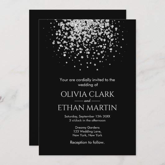 Moderner Silver Glitzer Night Sky Einladung (Vorne/Hinten)