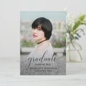 Moderner Silver Glitzer Ombre Girly Foto Abschluss Ankündigung (Stehend Vorderseite)